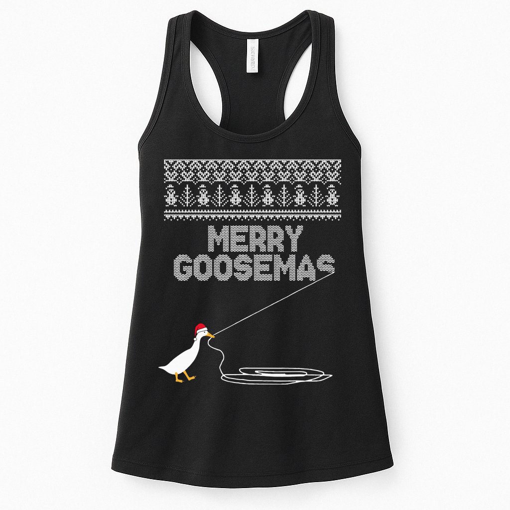 Funny Ugly Christmas Sweater Merry Goosemas Farm Life Womens Tank Top