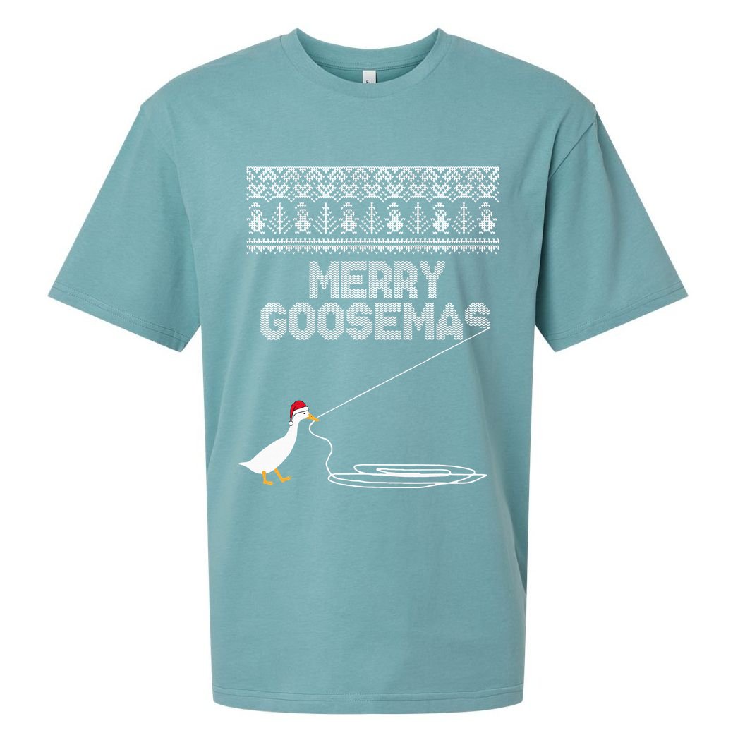 Funny Ugly Christmas Sweater Merry Goosemas Farm Life Sueded Cloud Jersey T-Shirt