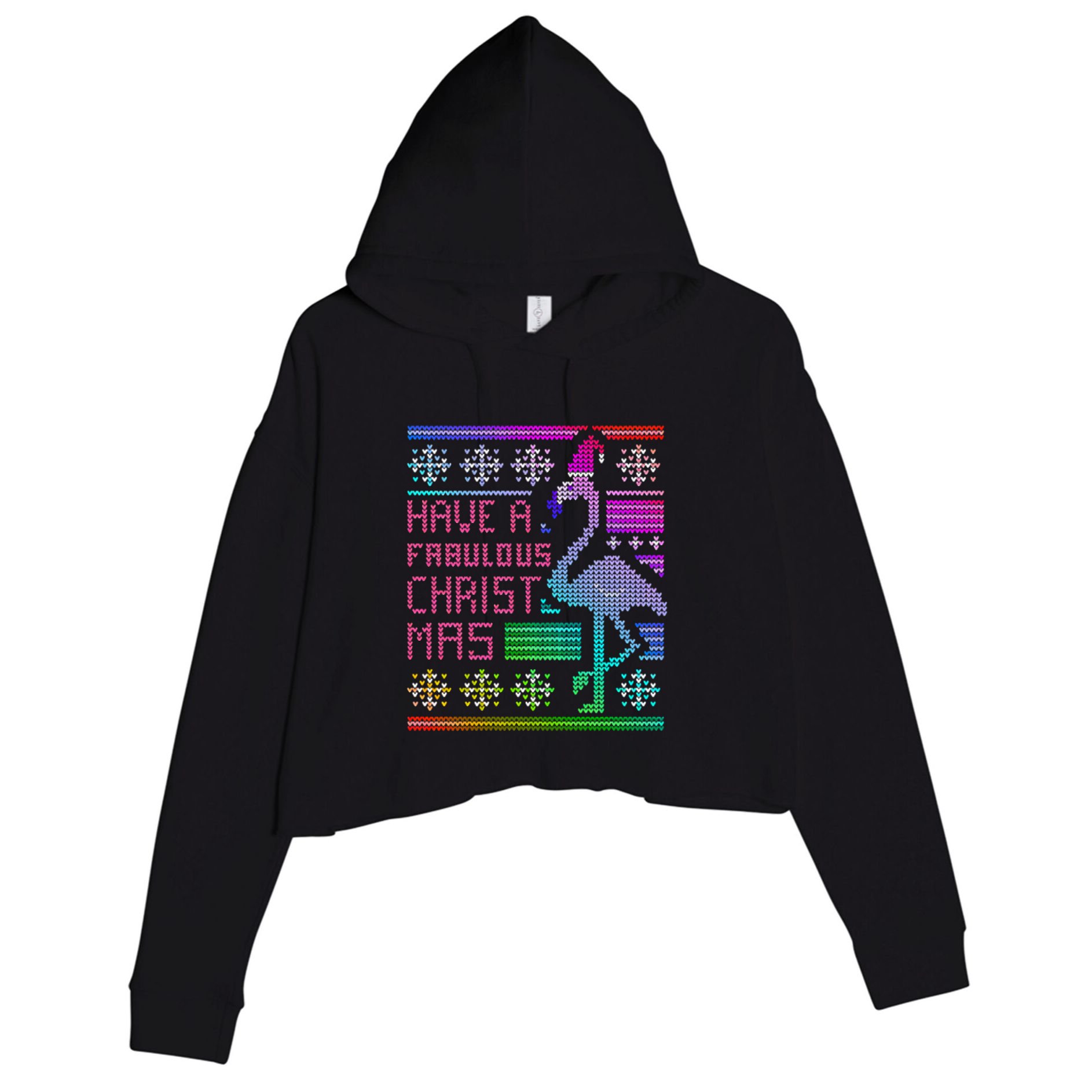 Flamingo Ugly Christmas Crop Fleece Hoodie