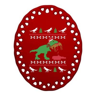 Funny Ugly Christmas Sweater Trex Reindeer Ugly Xmas Trex Great Gift Ceramic Oval Ornament