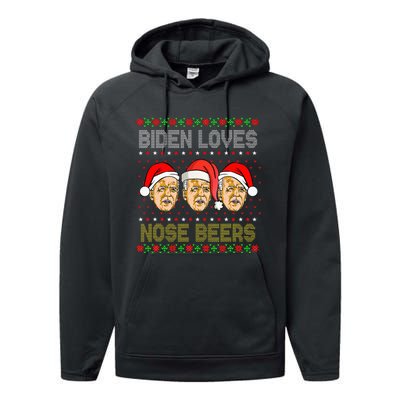 Funny Ugly Christmas Biden Loves Nose Beers Performance Fleece Hoodie