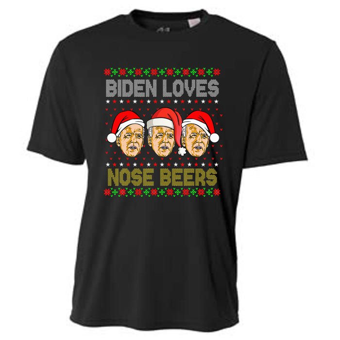 Funny Ugly Christmas Biden Loves Nose Beers Cooling Performance Crew T-Shirt