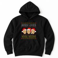 Funny Ugly Christmas Biden Loves Nose Beers Hoodie