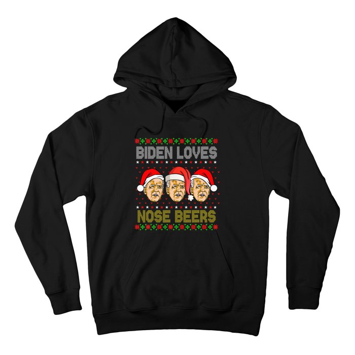 Funny Ugly Christmas Biden Loves Nose Beers Hoodie