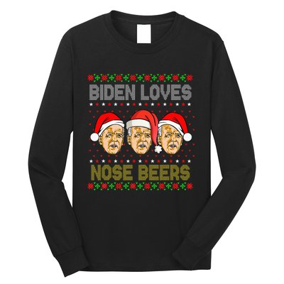 Funny Ugly Christmas Biden Loves Nose Beers Long Sleeve Shirt