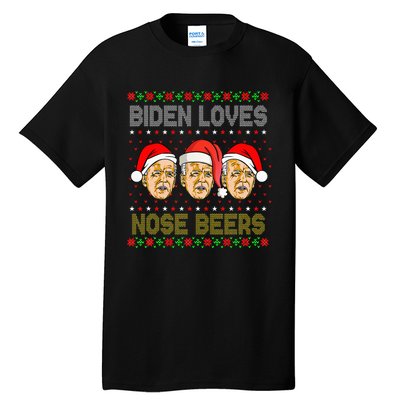 Funny Ugly Christmas Biden Loves Nose Beers Tall T-Shirt