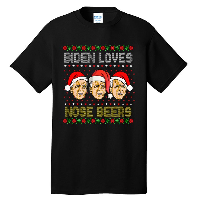 Funny Ugly Christmas Biden Loves Nose Beers Tall T-Shirt