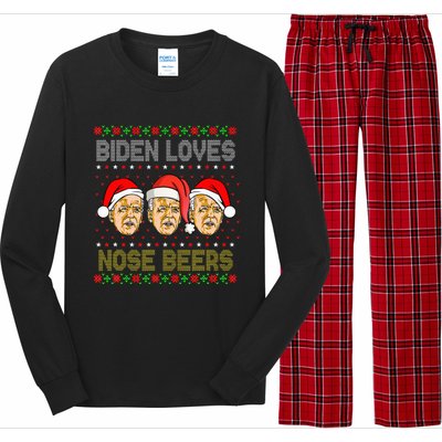 Funny Ugly Christmas Biden Loves Nose Beers Long Sleeve Pajama Set