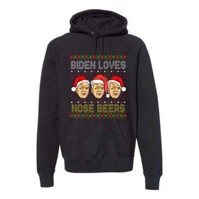 Funny Ugly Christmas Biden Loves Nose Beers Premium Hoodie