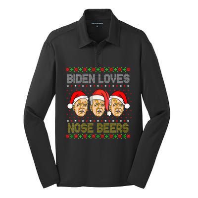 Funny Ugly Christmas Biden Loves Nose Beers Silk Touch Performance Long Sleeve Polo