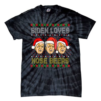 Funny Ugly Christmas Biden Loves Nose Beers Tie-Dye T-Shirt