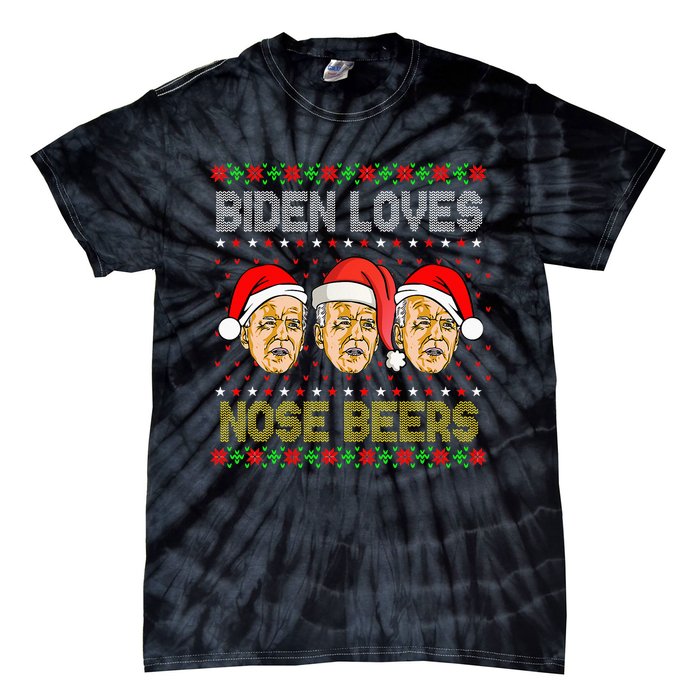 Funny Ugly Christmas Biden Loves Nose Beers Tie-Dye T-Shirt