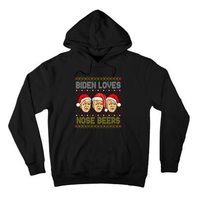 Funny Ugly Christmas Biden Loves Nose Beers Tall Hoodie