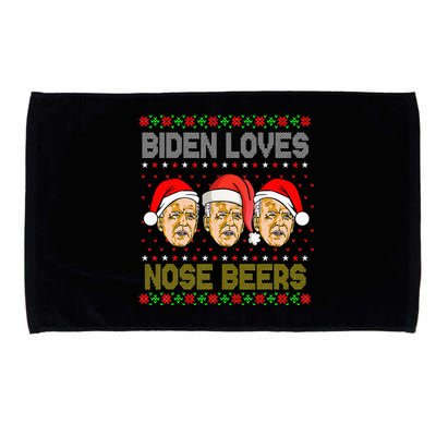 Funny Ugly Christmas Biden Loves Nose Beers Microfiber Hand Towel