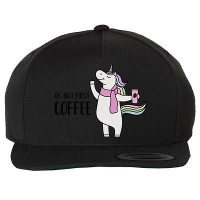 Funny Unicorn Coffee Lover, Ok But First Coffee Wool Snapback Cap