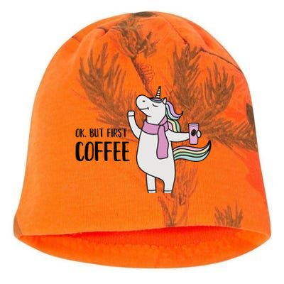 Funny Unicorn Coffee Lover, Ok But First Coffee Kati - Camo Knit Beanie