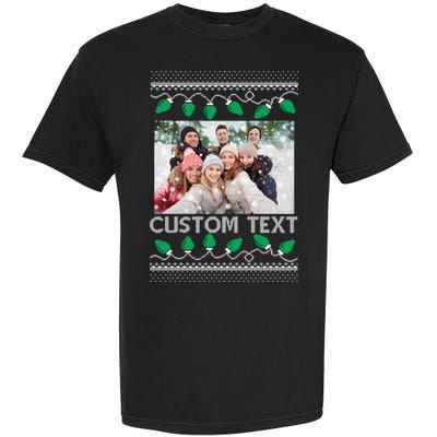 Family Ugly Christmas Sweater Design Custom Photo Text Garment-Dyed Heavyweight T-Shirt