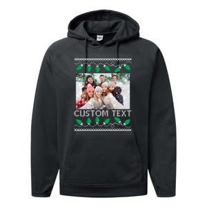 Family Ugly Christmas Sweater Design Custom Photo Text Performance Fleece Hoodie