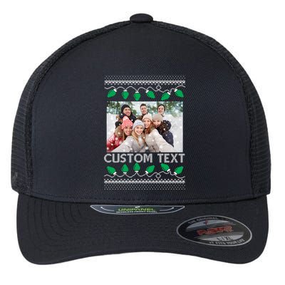 Family Ugly Christmas Sweater Design Custom Photo Text Flexfit Unipanel Trucker Cap