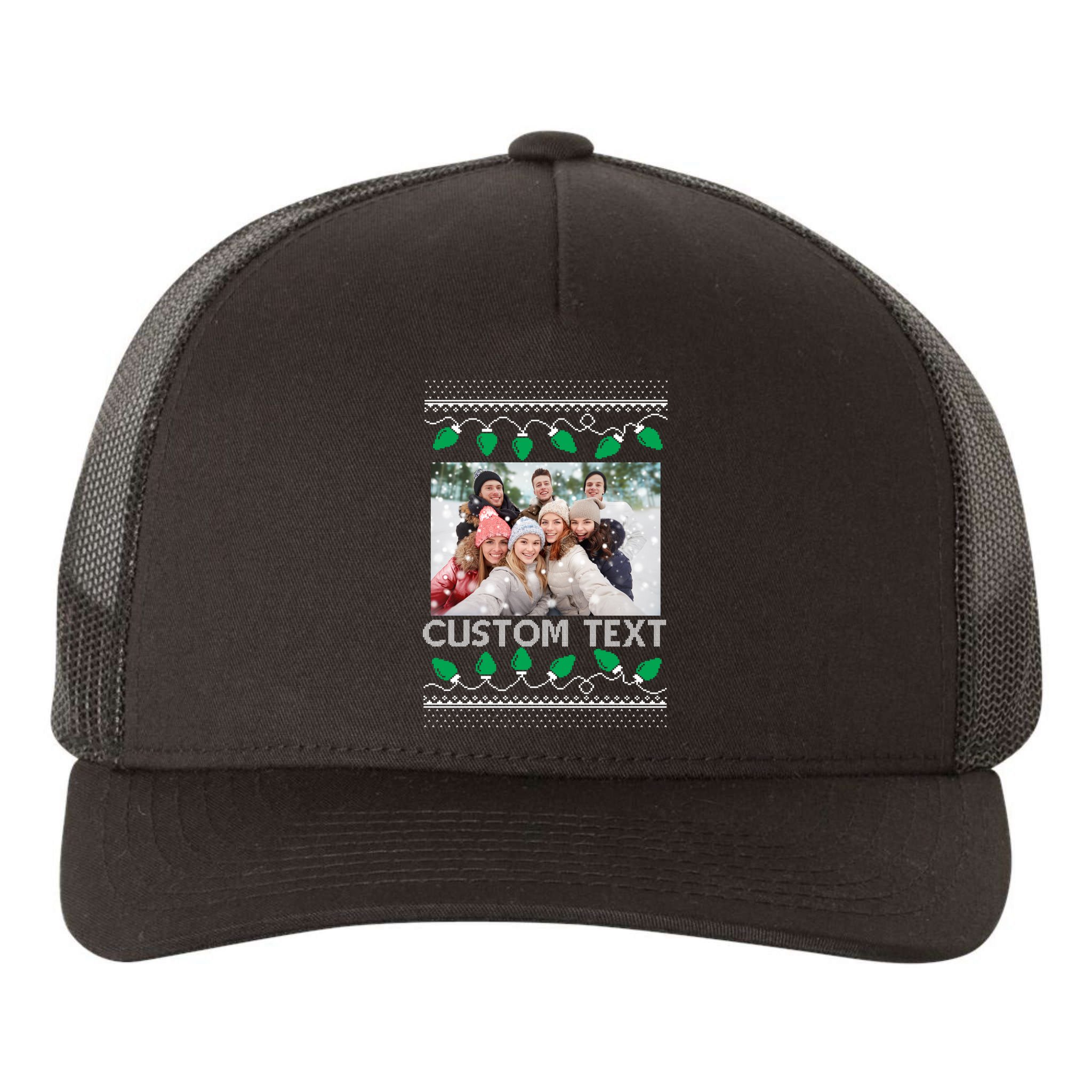 Family Ugly Christmas Sweater Design Custom Photo Text Yupoong Adult 5-Panel Trucker Hat