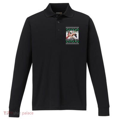 Family Ugly Christmas Sweater Design Custom Photo Text Performance Long Sleeve Polo