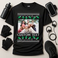 Family Ugly Christmas Sweater Design Custom Photo Text Cooling Performance Crew T-Shirt