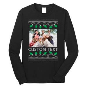 Family Ugly Christmas Sweater Design Custom Photo Text Long Sleeve Shirt