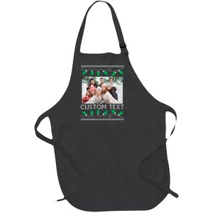 Family Ugly Christmas Sweater Design Custom Photo Text Full-Length Apron With Pockets