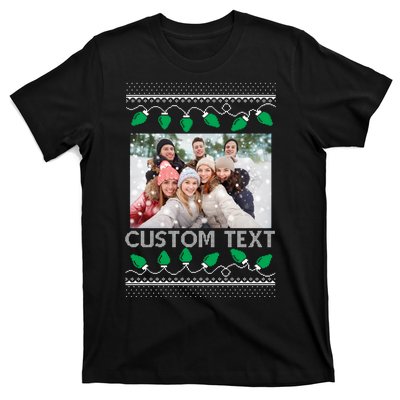 Family Ugly Christmas Sweater Design Custom Photo Text T-Shirt