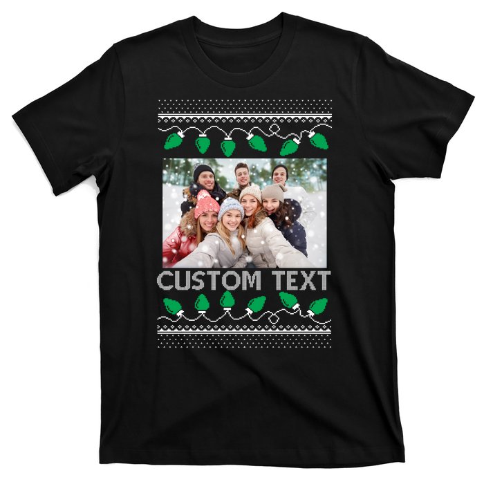 Family Ugly Christmas Sweater Design Custom Photo Text T-Shirt