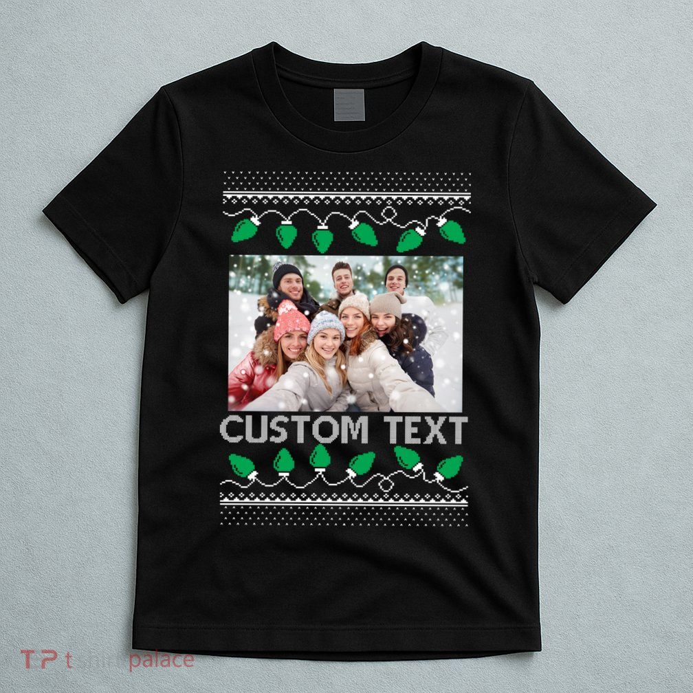Family Ugly Christmas Sweater Design Custom Photo Text T-Shirt