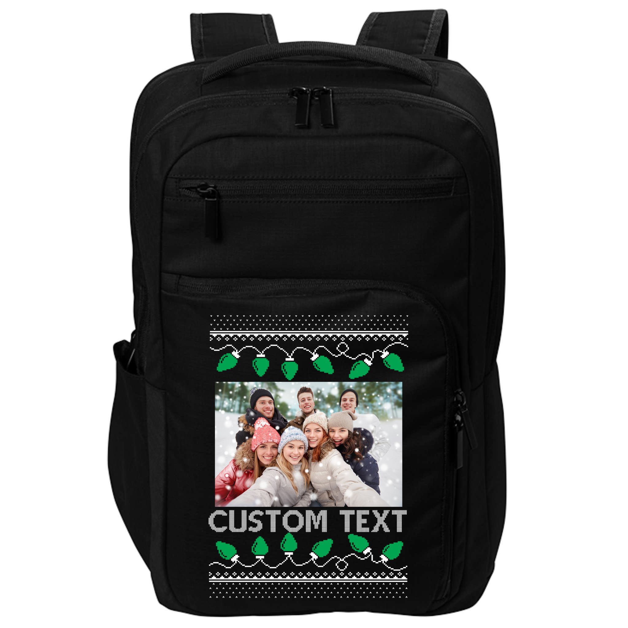 Family Ugly Christmas Sweater Design Custom Photo Text Impact Tech Backpack