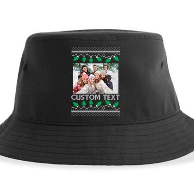 Family Ugly Christmas Sweater Design Custom Photo Text Sustainable Bucket Hat