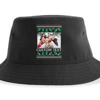 Family Ugly Christmas Sweater Design Custom Photo Text Sustainable Bucket Hat
