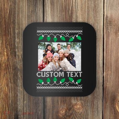 Family Ugly Christmas Sweater Design Custom Photo Text Coaster