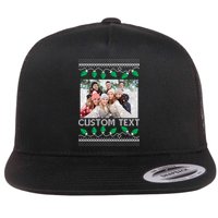 Family Ugly Christmas Sweater Design Custom Photo Text Flatbill Hat