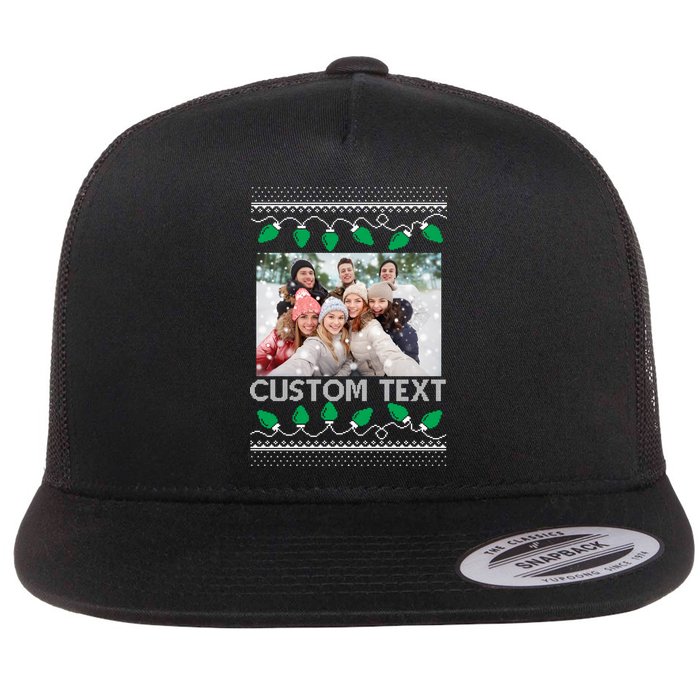 Family Ugly Christmas Sweater Design Custom Photo Text Flatbill Hat
