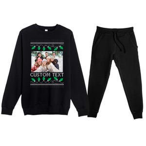 Family Ugly Christmas Sweater Design Custom Photo Text Premium Crewneck Sweatsuit Set