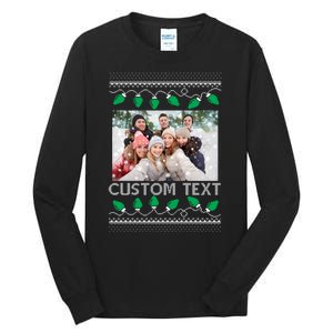 Family Ugly Christmas Sweater Design Custom Photo Text Tall Long Sleeve T-Shirt