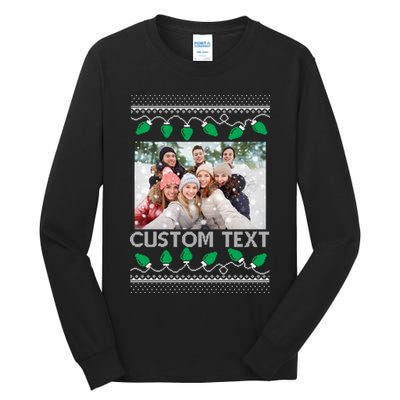 Family Ugly Christmas Sweater Design Custom Photo Text Tall Long Sleeve T-Shirt