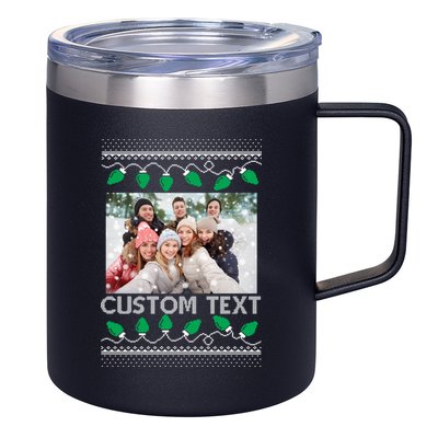 Family Ugly Christmas Sweater Design Custom Photo Text 12oz Stainless Steel Coffee Mug