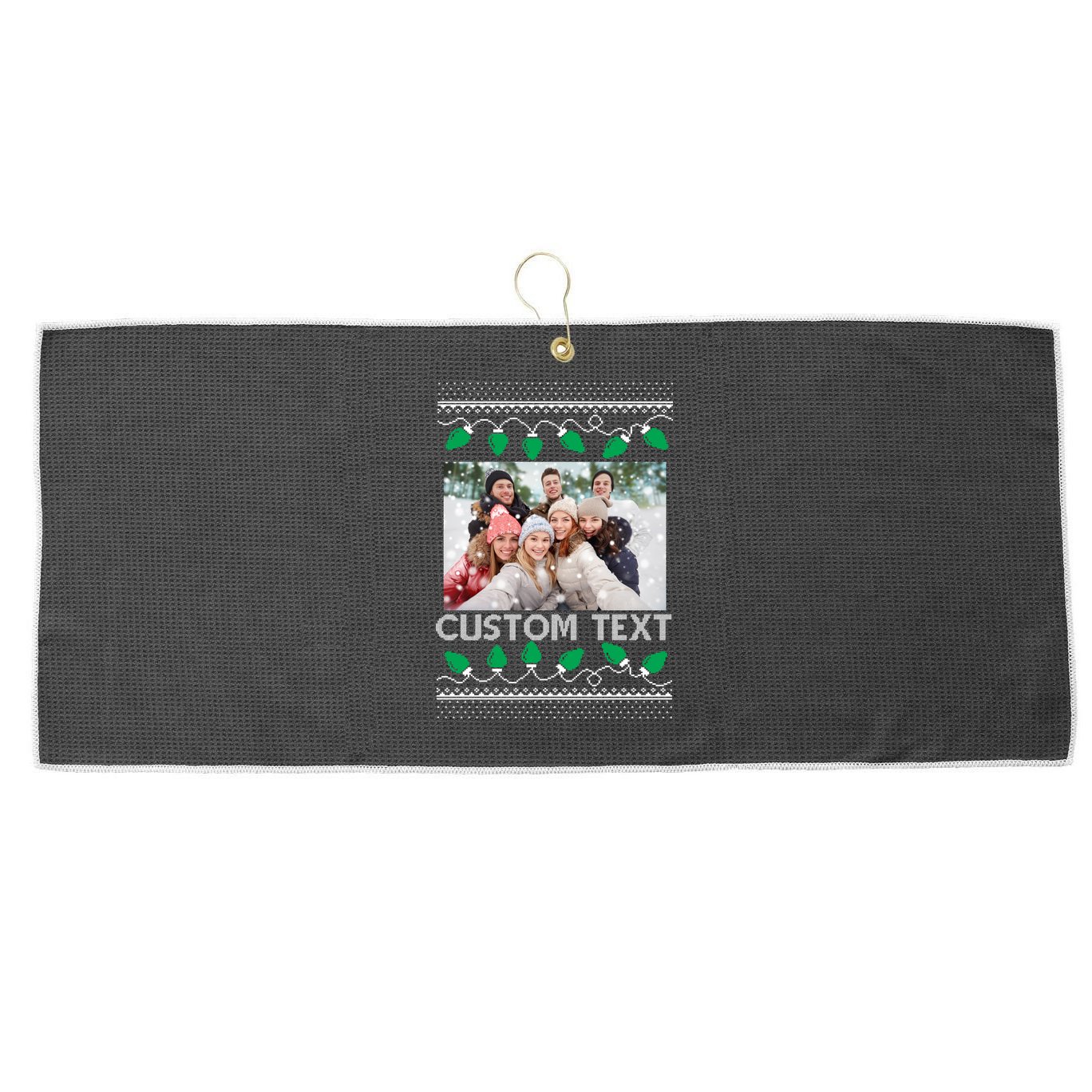 Family Ugly Christmas Sweater Design Custom Photo Text Large Microfiber Waffle Golf Towel