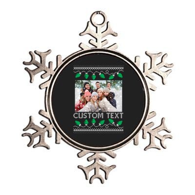 Family Ugly Christmas Sweater Design Custom Photo Text Metallic Star Ornament