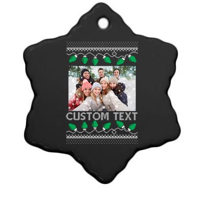 Family Ugly Christmas Sweater Design Custom Photo Text Ceramic Star Ornament