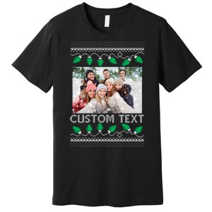 Family Ugly Christmas Sweater Design Custom Photo Text Premium T-Shirt