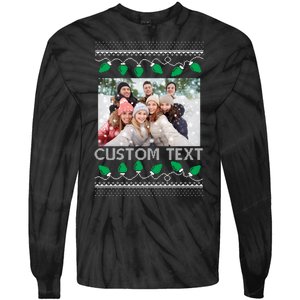 Family Ugly Christmas Sweater Design Custom Photo Text Tie-Dye Long Sleeve Shirt