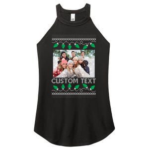 Family Ugly Christmas Sweater Design Custom Photo Text Women's Perfect Tri Rocker Tank