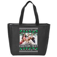 Family Ugly Christmas Sweater Design Custom Photo Text Zip Tote Bag