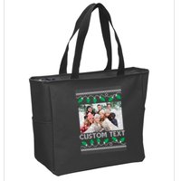 Family Ugly Christmas Sweater Design Custom Photo Text Zip Tote Bag