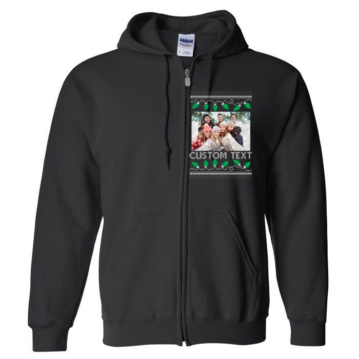 Family Ugly Christmas Sweater Design Custom Photo Text Full Zip Hoodie